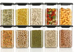 Shopixo Plastic Grocery Container - 1100 ml (Pack of 10, Black)