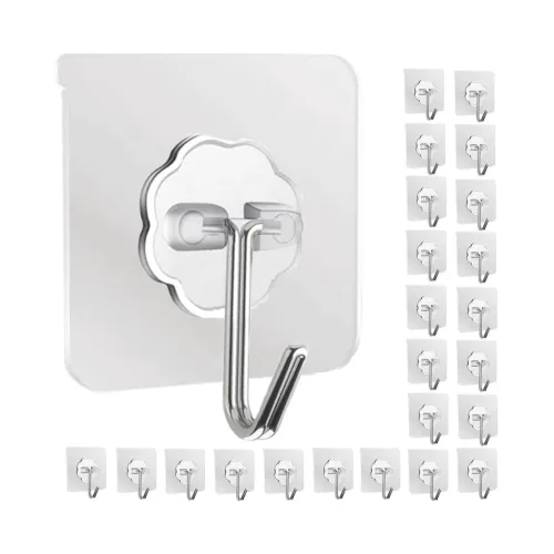 Image of SHOPPOFOBIX Adhesive Hooks 13.2LB(Max) Heavy Duty Self Adhesive Hooks Transparent Waterproof and Oilproof Wall Hooks for