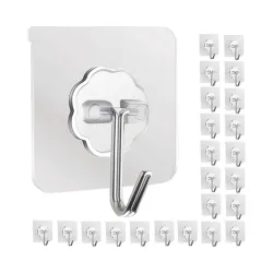 SHOPPOFOBIX Adhesive Hooks 13.2LB(Max) Heavy Duty Self Adhesive Hooks Transparent Waterproof and Oilproof Wall Hooks for Kitchen Bathroom Shower Door Outdoor (Transparent, 10)