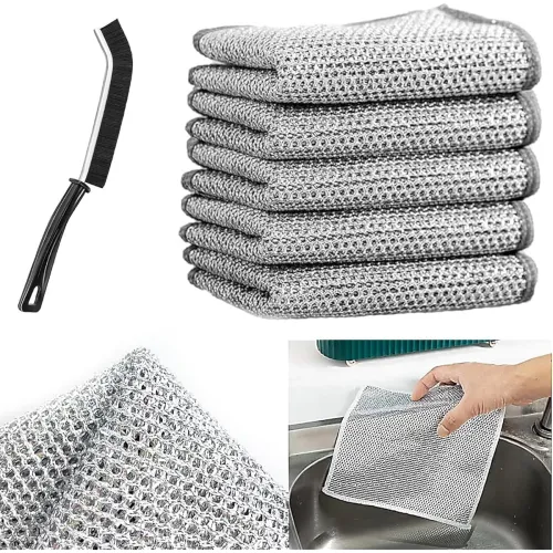 Image of SHOPPOFOBIX Multipurpose Non-Scratch Wire Dishcloth, 9-Pack Soft Wire Dishwashing Rags Safe for Non-Stick Cookware, Scru