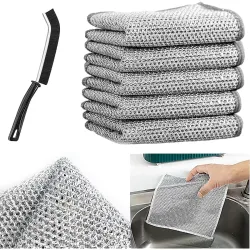 SHOPPOFOBIX Multipurpose Non-Scratch Wire Dishcloth, 5-Pack Soft Wire Dishwashing Rags Safe for Non-Stick Cookware, Scrubs & Cleans for Dishes, Sinks, Counters, Stove Tops, Easy Rinsing, Dur...