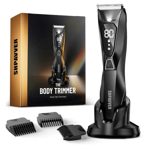 Image of SHPAVVER Body Hair Trimmer for Men：Pubic Hair Trimmer for Man - Electric Ball Shaver with Display & Light - Waterproof W