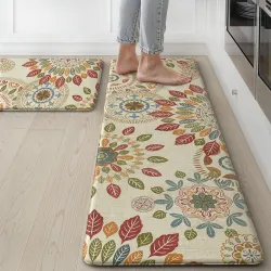 SHREENIDHI Kitchen Floor Mat Set of 2 Rectangular Printed Mats for Sink Stove and Counter Area