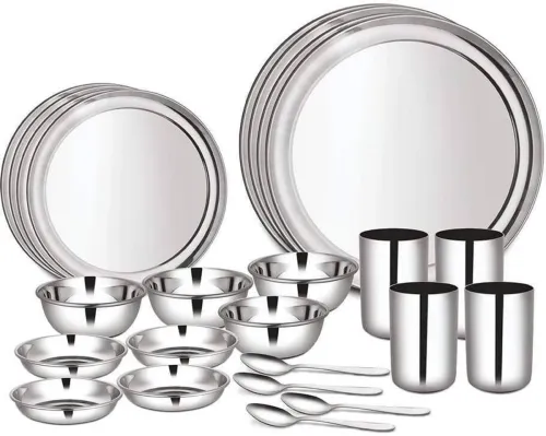 Image of Shri & Sam Stainless Steel Dinner Set  (Silver) 24 PCS
