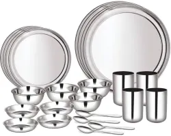 Shri & Sam Stainless Steel Dinner Set  (Silver) 24 PCS