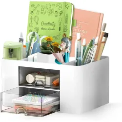 Shuttle Art Desk Organizer with 2 Drawers Multi-Functional Stationery Holder for Office