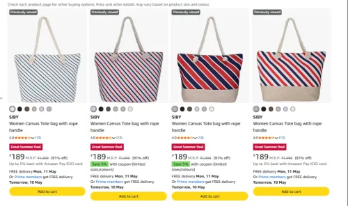 Image of SIBY Women Canvas Tote bag From ₹179