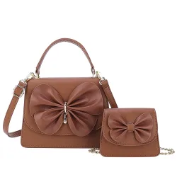 SIBY Women's Tie Bow Sling Bag with Small Purse | PU Leather Western Style Handbag for All Occasions | Magnetic Closure (Brown)