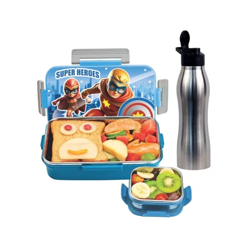Image of SIGNORA WARE Delight C Nugget Stainless Steel Printed Lunch Box Set for Kids | Airtight Lid with Clip Lock | Compact & S