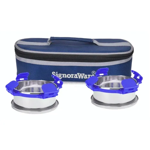 Image of Signora Ware 350Ml+350Ml All Steel Midday Lunch Box with Bag, Food Grade BPA Free, Leak Proof and Air Tight Stainless St