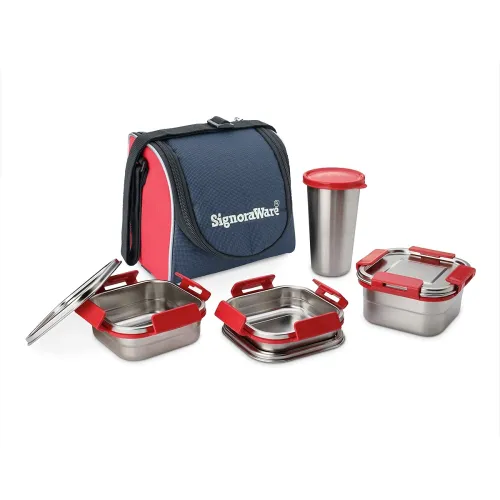 Image of Signora Ware Best Squarex Stainless Steel Lunch Box With 100% Steel Lids 