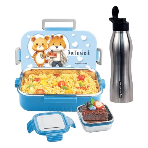 Image of SIGNORA WARE Delight C Chipmunk Stainless Steel Printed Lunch Box Set for Kids