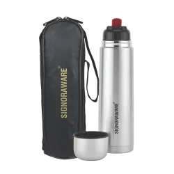SignoraWare Bullet Stainless Steel Vaccum Insulated ISI Certified Cola Bottle with Protective Cover | Airtight & Leakproof | Hot & Cold for Hours | Durable Flask for Outdoor Use (1Ltr | Stee...