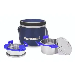 SignoraWare 500ml+350ml All Steel Executive Small Lunch Box with Bag, Food Grade BPA Free, Leak Proof and Air Tight Stainless Steel Containers, Compact and Sleek Tiffin Box (Set of 2 Violet)
