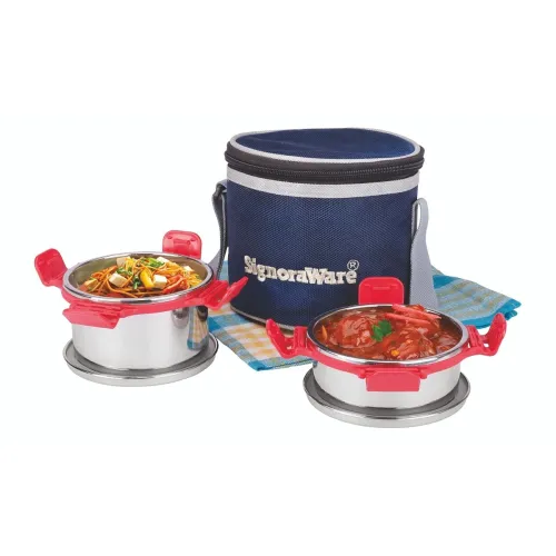 Image of SignoraWare 500ml+350ml All Steel Executive Small Lunch Box with Bag, Food Grade BPA Free, 