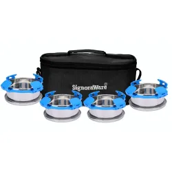 Signora Ware 350Ml+350Ml+350Ml+350Ml All Steel Double Decker Bright Lunch Box with Bag, Food Grade BPA Free, Leak Proof Air Tight Stainless Steel Containers, Compact Sleek Tiffin Box (Set 4....