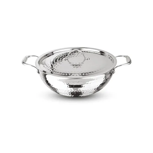 Image of Signoraware Artista Tri Ply Stainless Steel Hammered Deep Kadhai 24cm with Steel Lid - 3.5L