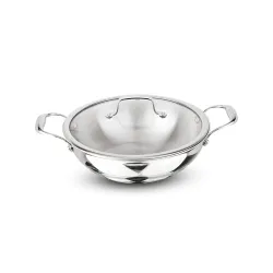 Signoraware Artista Tri Ply Stainless Steel Shallow Kadhai 26cm with Glass Lid | Induction & Gas Compatible | Durable | 