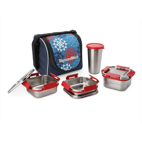 Image of Signoraware Best Squarex Stainless Steel Lunch Box (Set of 4)