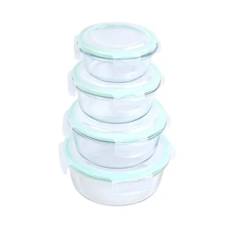 Image of Signoraware Lock N Store Borosilicate Glass Round Container | Airtight & Leakproof | Stain Resistant | Microwave Safe | 