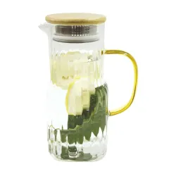 Signoraware BoroBloom Borosilicate Glass Jug with Bamboo Lid | Heat Resistant | Elegant Airtight Bamboo Lid for Natural Look | Ideal for Water, Juice, Detox & Infused Beverages (1.4 Ltr | Cl...