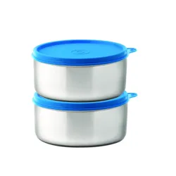 Signoraware Executive Stainless Steel Big Container | Airtight & Leakproof | Lightweight & Easy to Carry | Ideal for Office Lunch, Kitchen Use & Travel (500mlx2 | Set of 2 | Blue)