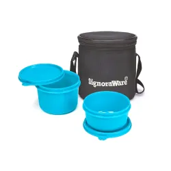 Signoraware Executive Plastic Small Lunch Box Set with Bag, 2-Pieces, Blue