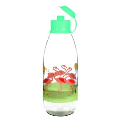 SignoraWare Flamingo Borosilicate Glass Bottle | Airtight & Leakproof | Odour & Stain Resistant | Durable & LightWeight | Crack Resistant | Ideal for Office, Gym & Home Use (1 Ltr | Clear)