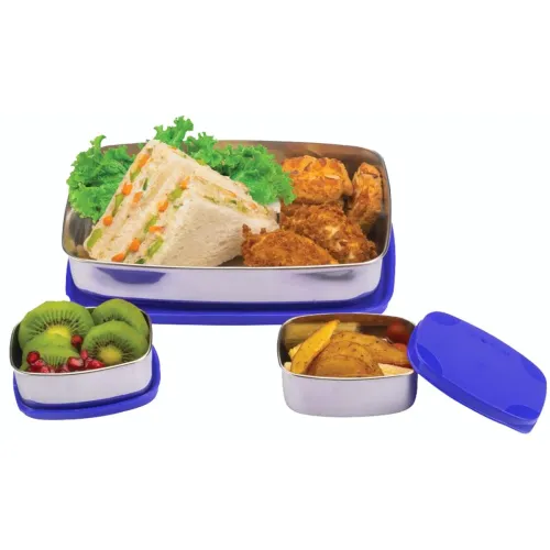 Image of Signoraware Hot Shot Steel Lunch Box, 850ml + 100ml + 100ml, Set of 3, Violet