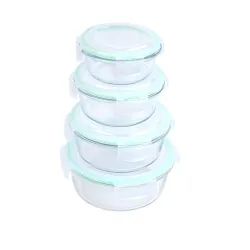 Signoraware Lock N Store Borosilicate Glass Round Container | Airtight & Leakproof | Stain Resistant | Microwave Safe | Ideal for kitchen and lunch packing (400ml+620ml+950ml+1.3Ltr | Setof4 |Clear)