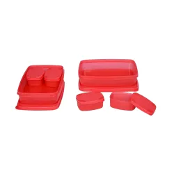 Signoraware Plastic Compact Lunch Box Set, 1.05 litres, Set of 2, Water Melon Red