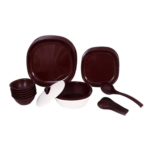 Image of Signoraware Plastic Double Wall Square Dinner Set, Maroon, 27-Pieces