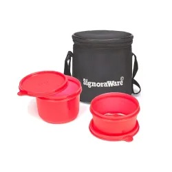 Signoraware Executive Plastic Small Lunch Box Set with Bag, 2-Pieces, Red