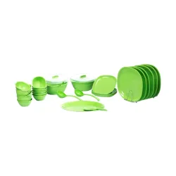 SignoraWare BPA Free Plastic Square Dinner Set | Microwave Safe | Unbreakable & Lightweight | Odor-Free | Great for Parties & Gatherings | Ideal for Regular Home Meals (Set of 32 pcs | Parro...