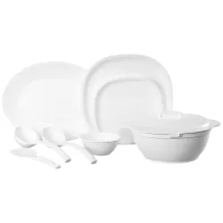 Signoraware Plastic Square Dinner Set, White, 31-Pieces