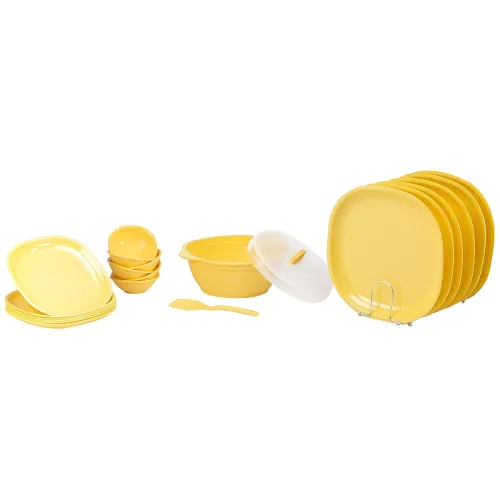 Image of Signoraware Plastic Square Dinner Set (Yellow) - 21 Pieces