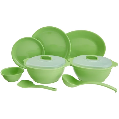 Image of Signoraware Round Plastic Dinner Set, Parrot Green , 31-Pieces