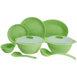 Signoraware Round Plastic Dinner Set, Parrot Green , 31-Pieces