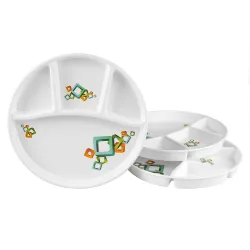 Signoraware Round Squared Plastic Serving Thali Set, Set of 3, White