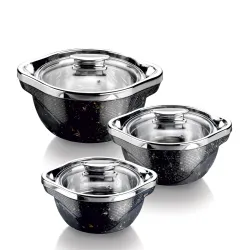 Signoraware Royal Bliss BPA Free Plastic Casserole Set| Inner Steel & Outer Plastic| Safe & Durable Gifting Set| Ideal for Storing Chapatti, Rice & Curries (1L+ 1.5L+ 2L| Setof3| Black)