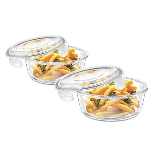 Image of Signoraware Safe Store Glass Round Containers | Airtight & Leakproof | Microwave Safe | Ideal for Reheating, Baking or S