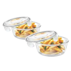 Signoraware Safe Store Glass Round Containers | Airtight & Leakproof | Microwave Safe | Ideal for Reheating, Baking or S