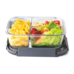 Signoraware Slim Borosilicate Glass Three Compartment Lunch box | Leakproof Silicone seal | Heat Resistant | Great for Office & outdoor Activities | Best for Storing Leftovers (1 Ltr | Clear...