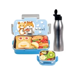 Signoraware Stainless Steel Printed Lunch Box Set with Bottle (700ml + 130ml + 750ml)