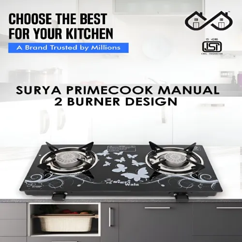 Image of Sigri-wala Sleek Black 2-Burner Glass Gas Stove 