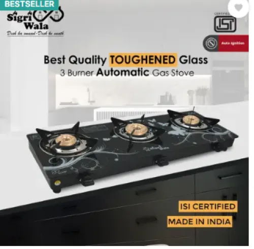 Image of Sigri-wala Roy Glass Automatic Gas Stove (3 Burners)
