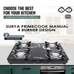 Sigri-wala Surya Primecook Black 4 Burner Manual GlassGasstove