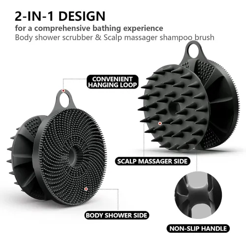 Image of Silicone Body Scrubber Brush for Men & Women, Scalp Massager for Hair Shampoo