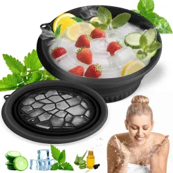 Silicone Collapsible Face Bowl with Built in Ice Tray Modern Black Round Dishwasher Safe BPA Free for Men and Women