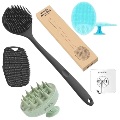 Image of Silicone Exfoliating Body Scrubber Set – Back, Foot, Scalp, 4pc